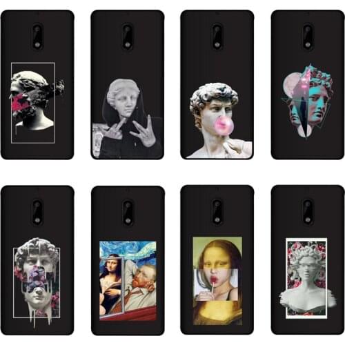 QAQsam Soft TPU Silicone For Nokia 6 6.1 Plus X6 Case Back Cover Cartoon Statue Abstract Art Painted Cases