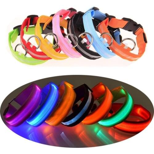 Nylon Glow LED Pet Dog Collar Flashing Dog Cat Neck Collar Dog Luminous Fluorescent Necklace For Puppy Dog Night Safety Identity