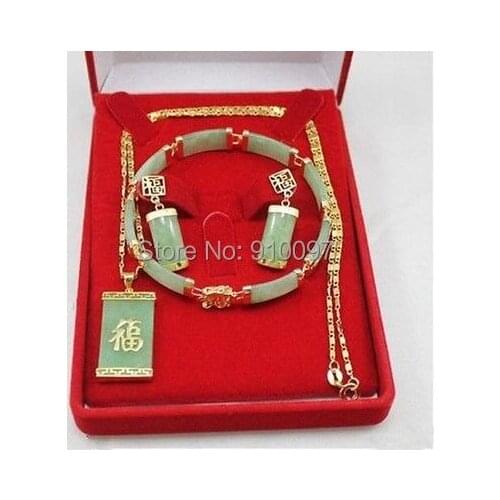 New - fashion beautiful green Natural jade jewelry set