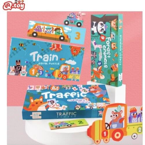 Cognition wooden toy train digital puzzle traffic numbers forest animal puzzle Recognition Toy for Children Early Educational