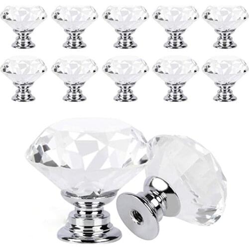 Crystal Clear Glass Cabinet Dresser Knobs Diamond Shape Drawer Door Chrome Glass Cabinet Knobs Pull Handles for Home Office DIY