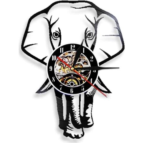 Elephant Walking Vinyl Record Wall Clock Animism Spirit Elephant Mindfulness Hanging Watch Wildlife Mood Light Lamp For Kid Gift