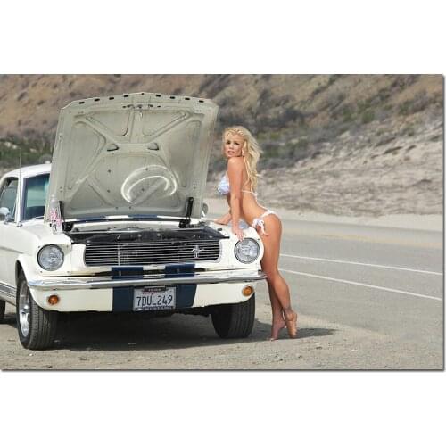 Modern Painting 1966 Mustang and Blonde Girl Wall Art Posters Canvas Prints for Home Room Decor