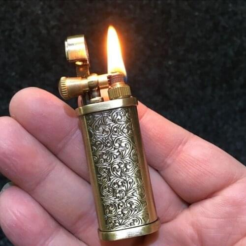 Tang Grass Vintage Flint Kerosene Lighters Flame Retro Metal Grinding Wheel Petrol Cigarette Cool Lighters Creative Gadgets