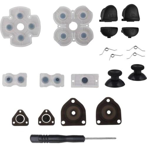 L1 R1 L2 R2 Trigger Buttons + 2 Springs + 2 Joystick Thumb Sticks + 1 Set Conductive Rubber + Screwdriver for PS4 Controller (1s