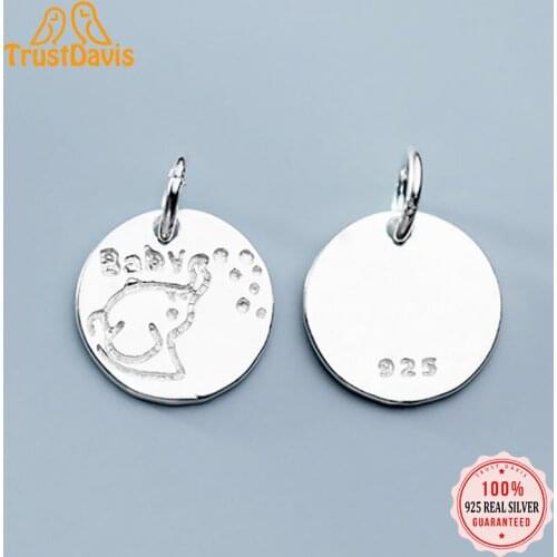 TrustDavis Real 925 Sterling Silver Fashion Round Elephant Baby Charm Pendant Handmade DIY Accessories Jewelry Wholesale DZ169