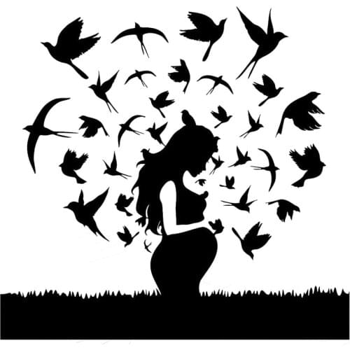 15.3cm*14.6cm Pregnancy Baby Bird Fashion Car Sticker Vinyl Car Styling Black/Silver S3-5919