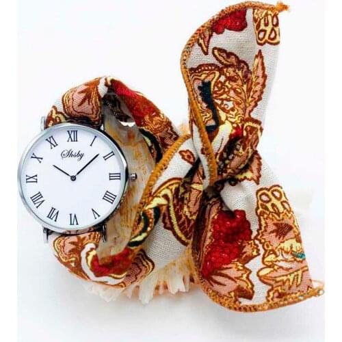 Shsby Ladies Flower Cloth Wristwatch Women Dress Watch Fashion Girl Casual Quartz Watch Rome Big Dial Fabric Clock Birthday Gift