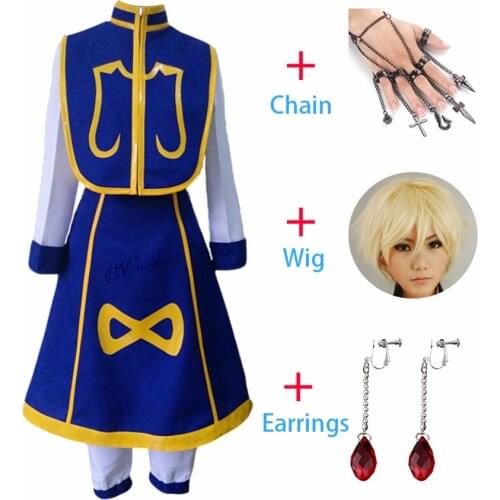 Anime Hunter x Hunter Kurapika Cosplay Costume Earrings Chains Shirt Gold Wig Halloween Party Suit Full Outfit For Women Men