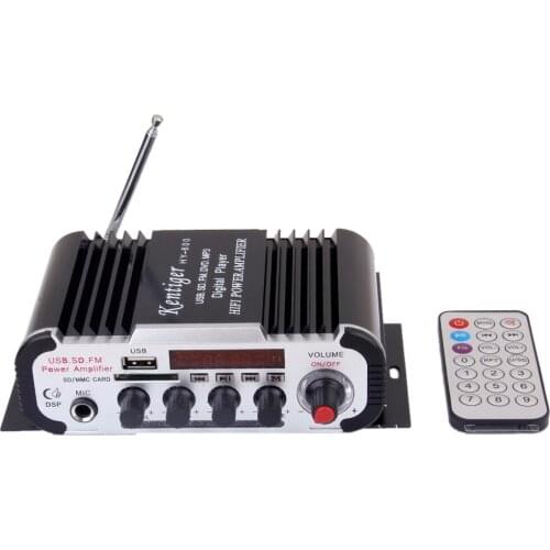 12V HY-600 2CH Mini Stereo Microphone Power Amplifier 20Wx2 USB SD FM Black