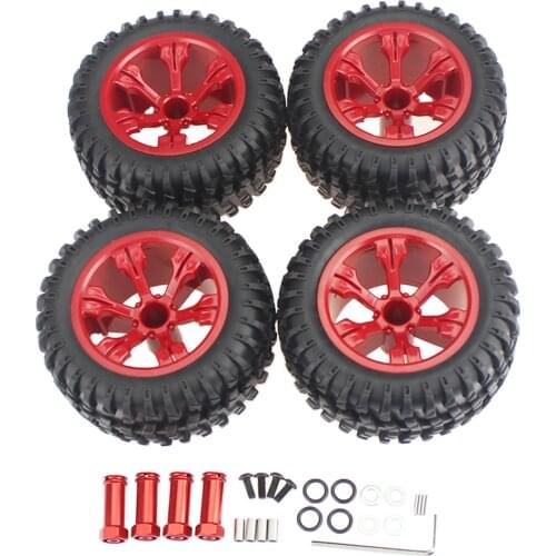 4 Pieces 110mm High Grip Rubber Wheel Tyre & Wheel Hub Extension Adapter Combiner & Hex Wrench for WLtoys 144001 124019 RC Car