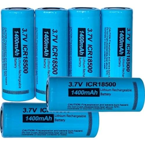 6PCS PKCELL 18500 3.7V Liion Rechargeable Battery ICR18500 1400Mah li-ion Batteies For LED Flashlights for torch,led ligths,ecig
