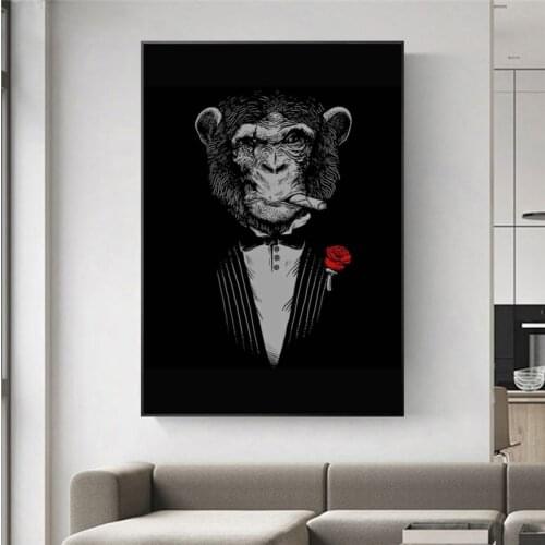 Abstract Wall Art Smoking Monkey Canvas Paintings On The Wall Art Posters And Prints Cool Monkey in Suit Wall Picture Home Decor
