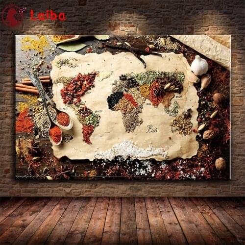 Diamond Painting large size Spices and seasoning spoons, world map 5d Diamond Embroidery Diamond Mosaic Cross Stitch Decoration