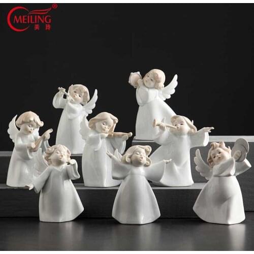 White Ceramic Angel Figurine Statue Handmade Doll Ornament Collectible Art Cute Girl Sculpture Home Decor Creative Gifts For Her