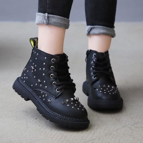 Children Toddler Newborn Shoes Winter Children Casual Rivet Design Martins Boots Baby Girls Boys Lace-Up Shoes Walking Shoe