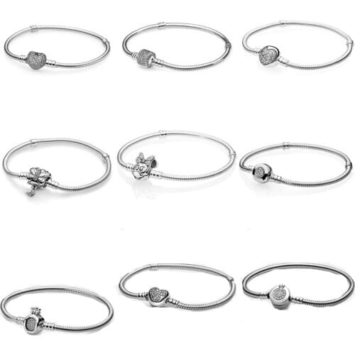 2020 New Style 925 Sterling Silver Moments Sparkling Crown O Snake Chain Bracele Fit Charm Bracelet Snake Chain DIY Jewelry