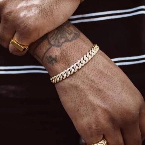 New Hip Hop Iced Out 6.5mm width bling cubic zirconia Miami Cuban Link Chain 5a cz Bracelet men boy cool Jewelry