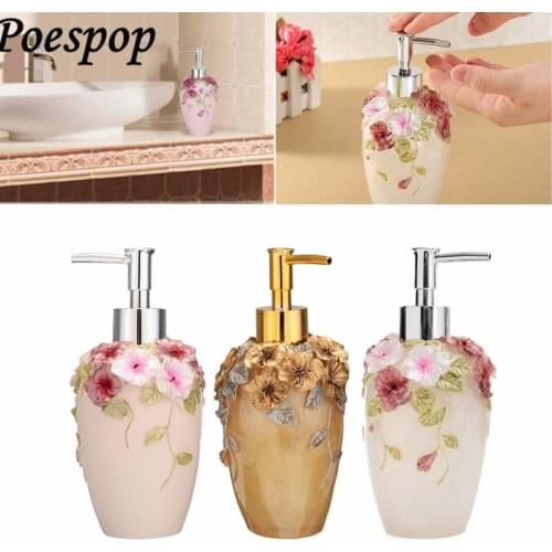 POSEPOP New 3D Flower Bathroom Home Hotel Liquid Soap Dispenser Resin Pump Lotion Shampoo Container Bottle