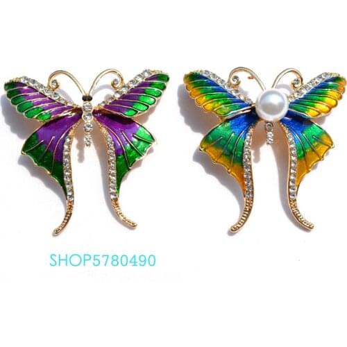 Elegant Butterfly Brooch for Ladies Daily Accessories Gold Color Rhinestone Painted Brooch Breast Pin Garments Fashion Jewelry