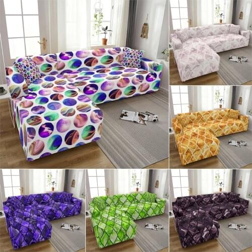 Geometric Marble Pattern Sofa Cover Set For Living Room Elastic Slipcovers Chaise Longue Corner Sofa Cover Stretch L Shape Cover