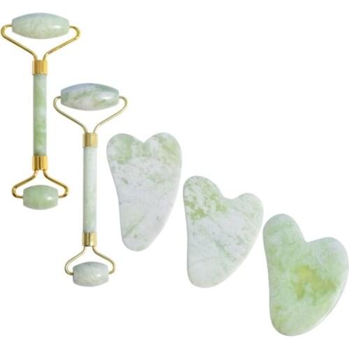 Hot Natural Jade Roller Massage Guasha Board Double Heads Jade Stone Face Lift Anti-Aging Puffy Eyes Massager Neck Anti Wrinkle