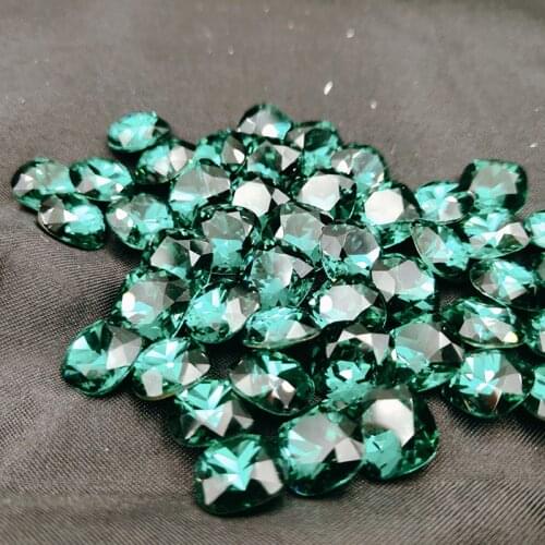 Emerald Cushion Fancy Stone Glass Crystals Strass Rhinestone Cristal Stone Pointback beads for needlework DIY jewelry making