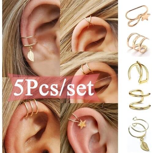 Ear Cuffs Leaf Star Clip Ring Earrings for Women No Piercing Fake Cartilage Earring Studs Ear Stud Set Clip Cuff