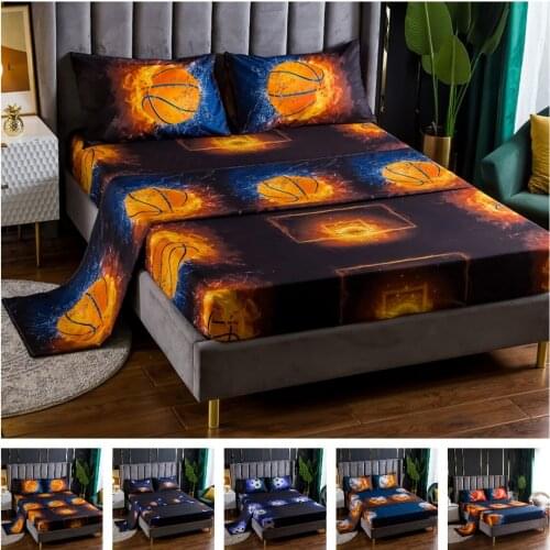 3/4pcs Sheet Set Ball Games Printing Bedding Set Soft Bed Set Fitted Sheet Flat Sheet Set Pillowcase Twin Full Queen King