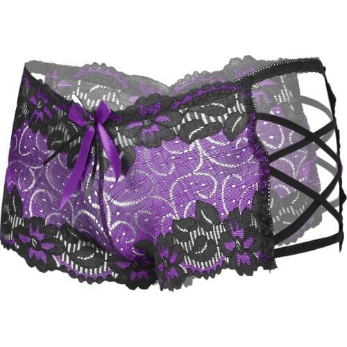 Mens Sissy Lingerie Underwear Crossdressing Low Waist Lace Briefs Bowknot Briefs Panties Hollow Out Strappy Boxers Underpants