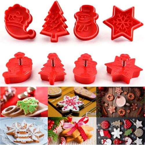 4Pcs Christmas Series Biscuit Mold Set 3D Cartoon Cake Cookie Plunger Cutters DIY Baking Fondant Pastry Mould Decorating Tools