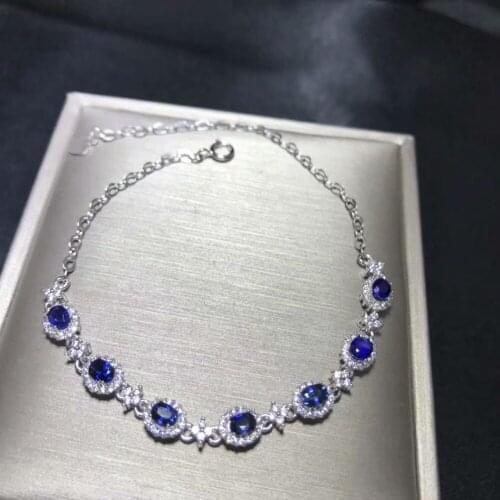 Natural blue sapphire gem Bracelet Natural gemstone bracelet S925 silver Elegant Lovely round Clover women party gift jewelry
