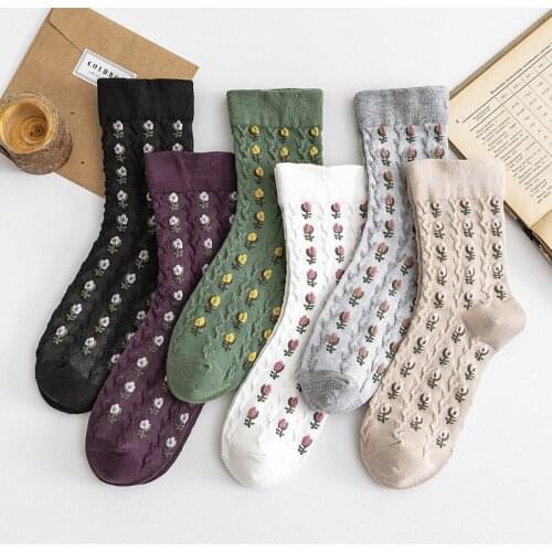 Floral Print Cute Socks for Women Harajuku Retro Vintage Streetwear Long Socks Japanese Kawaii Cute Woman Socks 2020 Hot Fashion