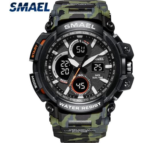 New Military Camo Watch Army Green SMAEL Men Watches Sport Waterproof relogio Army Watch Strap1708B Quartz Watches Stainless Man