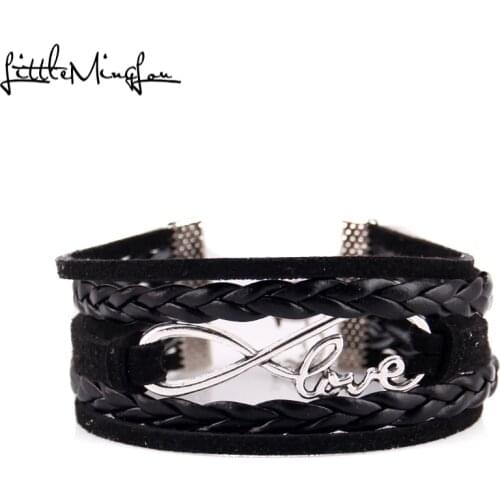 Little MingLou suede leather braid infinity love charm handmade wrap men bracelets & bangles for women jewelry