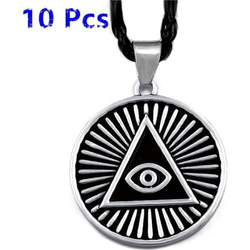Wholesale 10 Pcs Mens Pewter Pendant Necklace Illuminati The All-seeing-eye illunati pyramid/eye symbol Individuality Jewelry