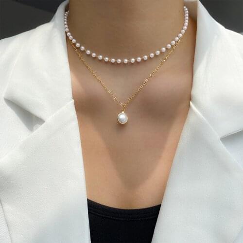 Vienkim Fashion Chain Pearl Necklace For Women Baroque Pearl Metal Charm Pendants Necklaces Choker Bead Chain Jewelry Gifts