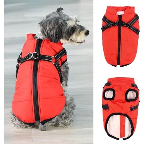 Pet dog Coat Winter Cotton Jacket with Harness Puppy Outdoor Walking Adjustable Chest Strap Dog Cloth Vest Chihuahua Bulldog