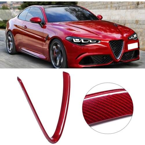 Carbon Fiber Front Grill Cover V-Shaped Grille Trim Fit for Alfa Romeo Giulia 2017-2020 Red
