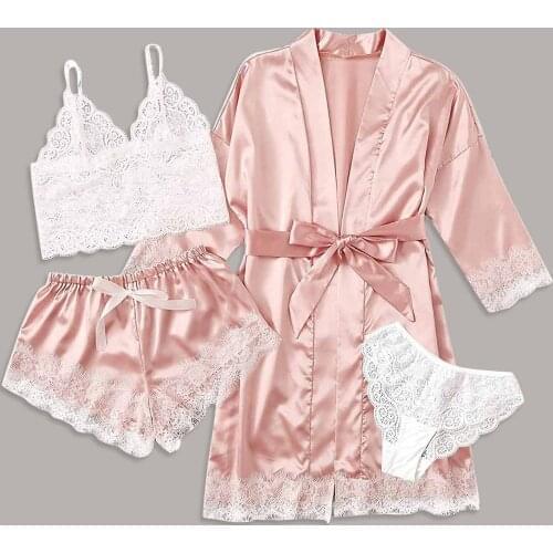Sexy V-Neck Silk Pajamas For Women Satin Pajama Set Summer 2021 Pyjamas Women Satin Sleepwear Lingerie Pijama Mujer Sleepwear