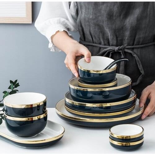 Christmas Nordic ins Phnom Penh Ink Ceramic Tableware Set Household Rice Bowl Vegetable Plate Steak Plate Bowl and Soup Bowl