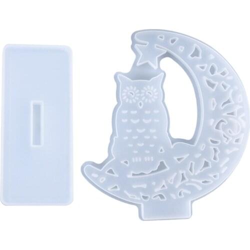 Crystal Epoxy Resin Mold DIY Crafts Making Tool Desktop Owl Decorations Ornament with Display Base Silicone Mould Soap Making