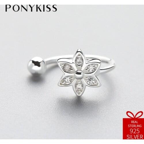 PONYKISS Romantic S925 Sterling Silver Chic Sweet Elegant Zircon Flower Festival Clip Earrings Women Party Jewelry Lover Gift