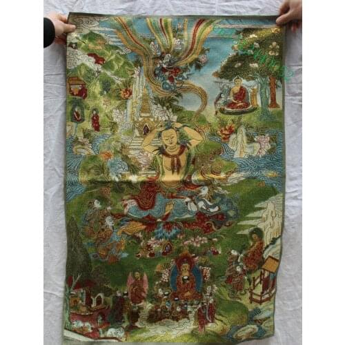 36 inch Silk embroidery Green Tara enlightenment Goddess Tangka Thangka Paintings Mural