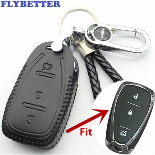 FLYBETTER Genuine Leather 3Button Smart Key Case Cover For Chevrolet Cruze/Malibu XL/Equinox/Traverse/Blazer/Spark/Sonic L635