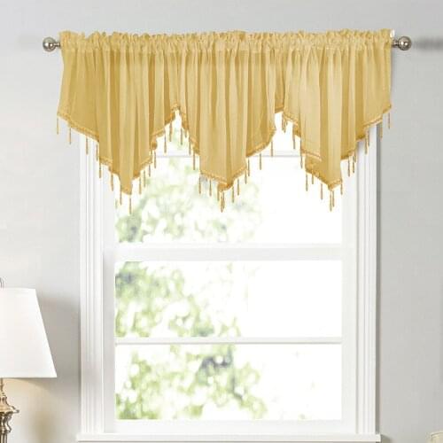 Solid Color Curtain Window Screen Triangular Drapery Kitchen Curtain Small Curtain Wear Rod Curtain Finished lace Curtain