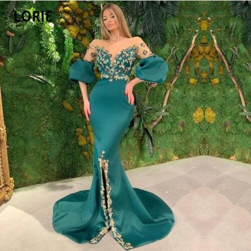 LORIE Dubai Evening Dresses O-Neck Appliques Beaded Half Sleeves Mermaid Arabic Prom Gown Wedding Party Dress abiti da cerimonia