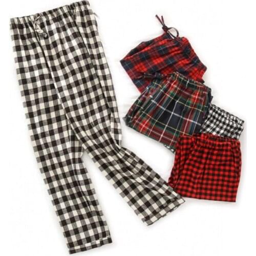 Spring Autumn Women 100% Cotton sleeping bottoms Female High-end nighty trousers Ladies Casual Loosen Plaid pajama pants XXXL