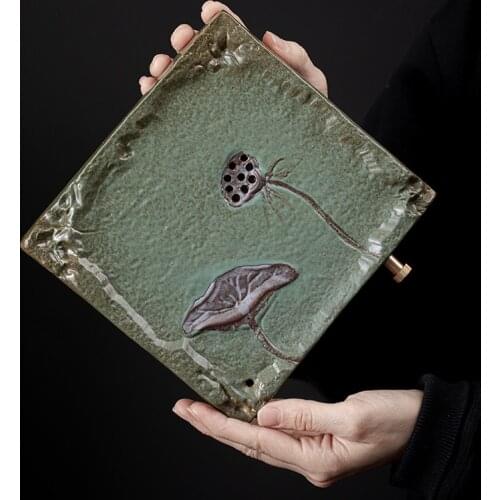 Japanese Gilding Iron Glaze Pot Tray Stoneware Base Mat Small Ceramic Water Storage and Drainage Dual-Purpose Tea Tray Tea Table