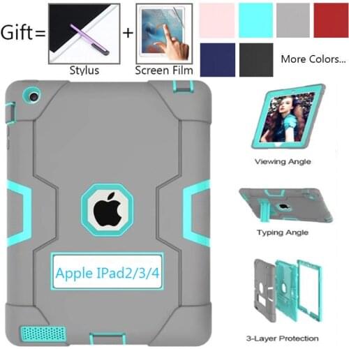 For Apple iPad2 iPad3 iPad4 Kids Safe Armor Shockproof Heavy Duty Silicon+PC Stand Back Case Cover For ipad 2 3 4 Tablet PC Capa